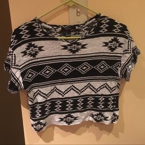 Women’s Black and White Tribal Print Forever 21 Babydoll Crop Top